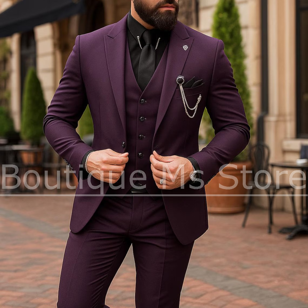 Men Formal Party Wear Outfit - Costume 3 Pièces Homme Simple Boutonnage