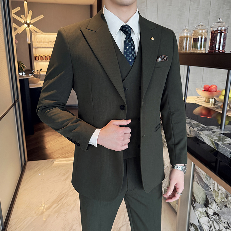 Korean Men Formal Wear - Ensemble trois pièces coupe cintrée Style