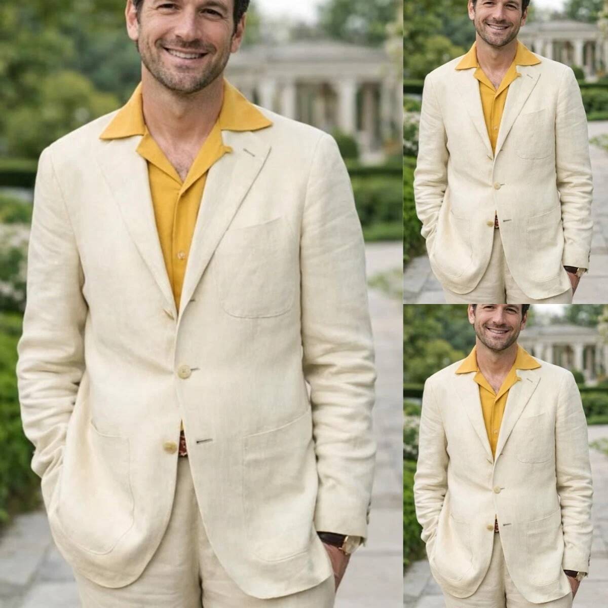 Men'S Relaxed Formal Wear - Costume 2 pièces en lin beige