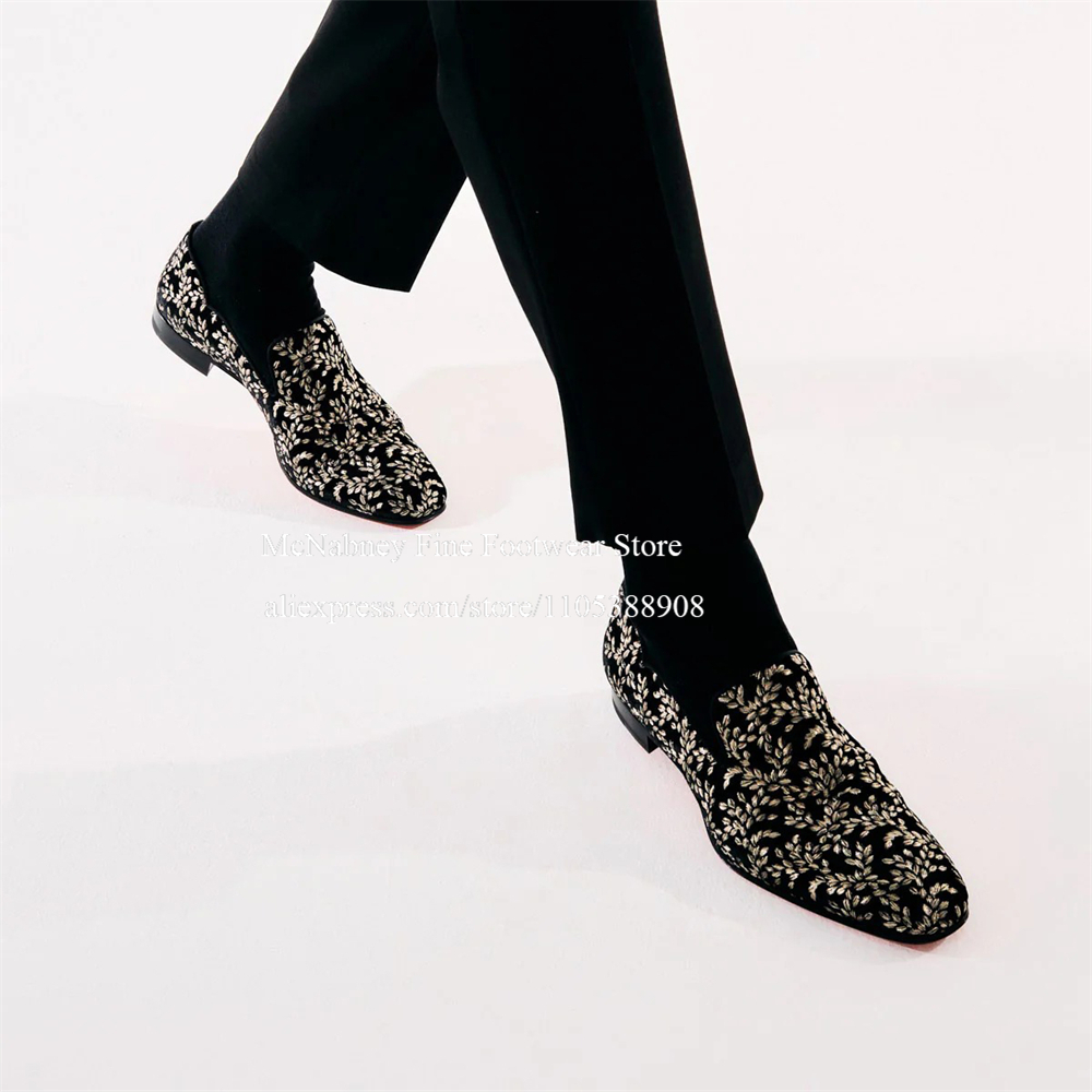 Men'S Formal Party Wear Shoes - Mocassins noirs en velours de soie