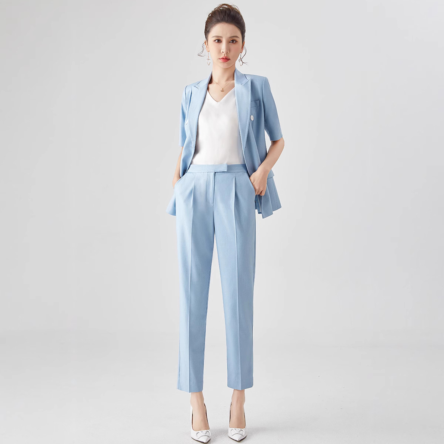 Double Breasted Blazer - Costume pour femme Allingentle, coupe ajustée,