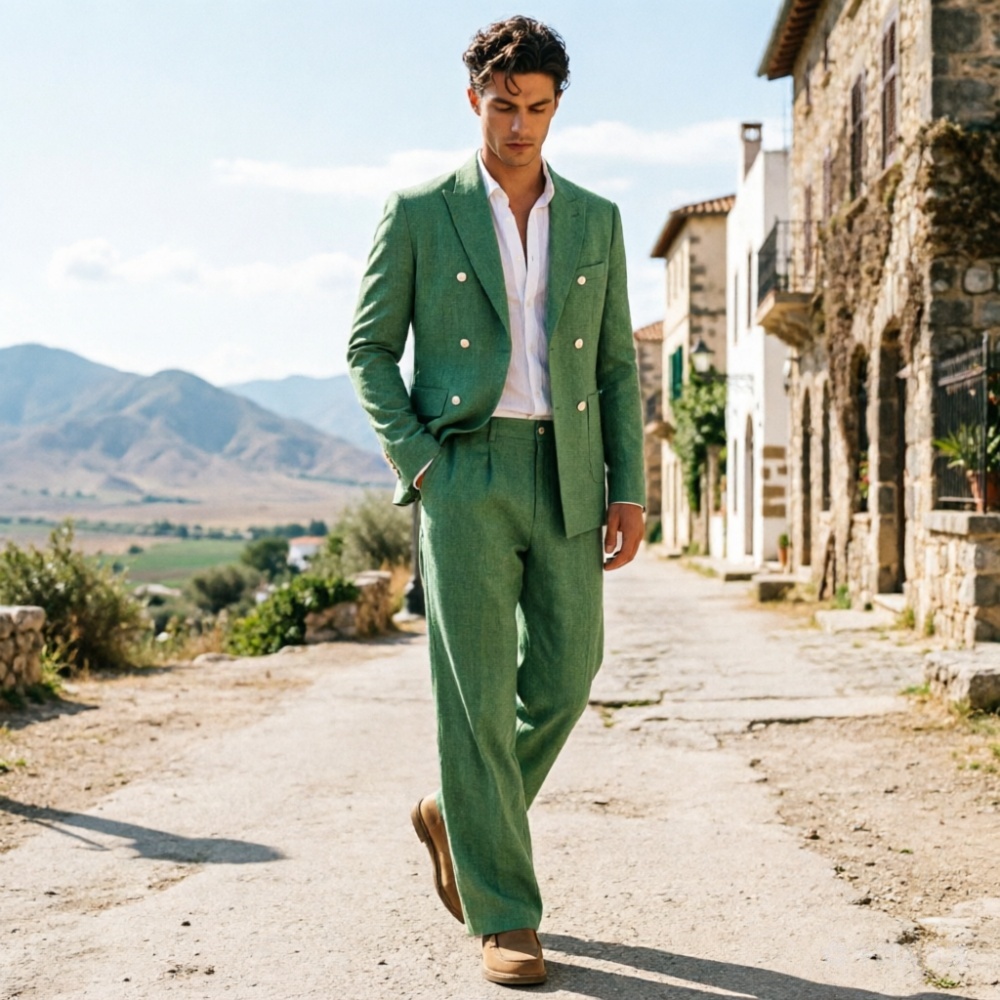 Costume homme en lin vert saug - Men'S Relaxed Formal Wear avis et prix
